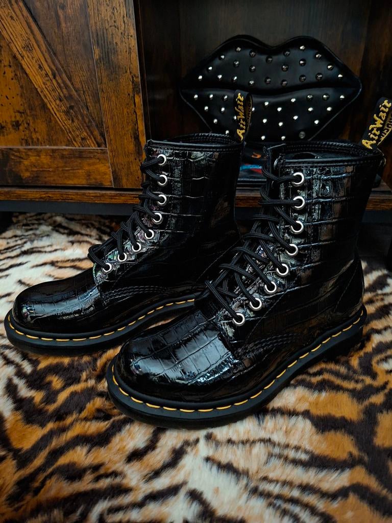 Dr. Martens 1460 W, Black Croco Patent Lamper Maat: 37, Zwart, Lage of Enkellaarzen, Ophalen of Verzenden, Dr. Martens