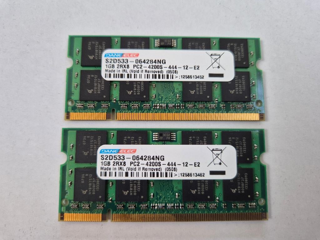 RAM geheugen: SO-Dimm Dane Elec 2x 1gb ddr2-533mhz, Gebruikt, Ophalen of Verzenden, DDR2, 2 GB