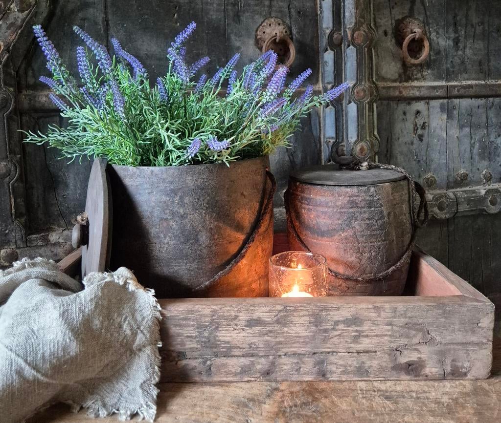 Landelijke set, houten bak, dienblad, kunst lavendel, sober, Huis en Inrichting, Woonaccessoires | Schalen en Manden, Landelijk by Suus