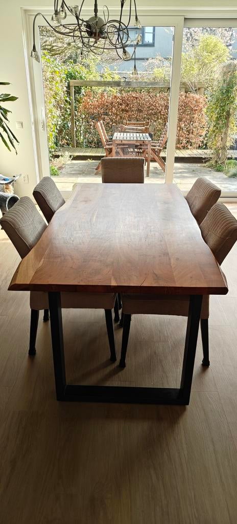 Boomstamtafel 180x90 met stalen poten, Huis en Inrichting, Tafels | Eettafels, Gebruikt, 50 tot 100 cm, 150 tot 200 cm, Rechthoekig