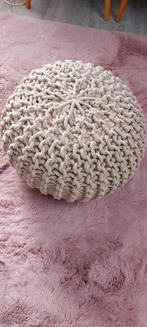 Ecru Gebreide Poef, Huis en Inrichting, Banken | Voetenbanken en Poefen, Minder dan 50 cm, Rond, Nieuw, Ophalen of Verzenden