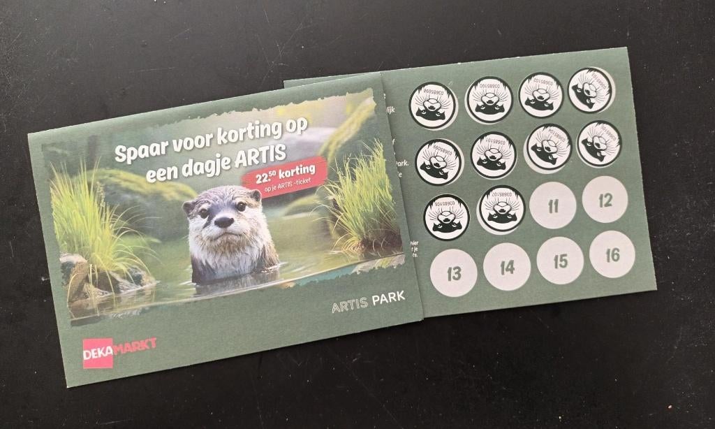 1 kaart van Deka voor Artis met 10 losse zegels, Eén persoon, Ticket of Toegangskaart