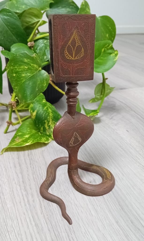 vintage koperen  cobra slang luciferhouder, Antiek en Kunst, Ophalen of Verzenden