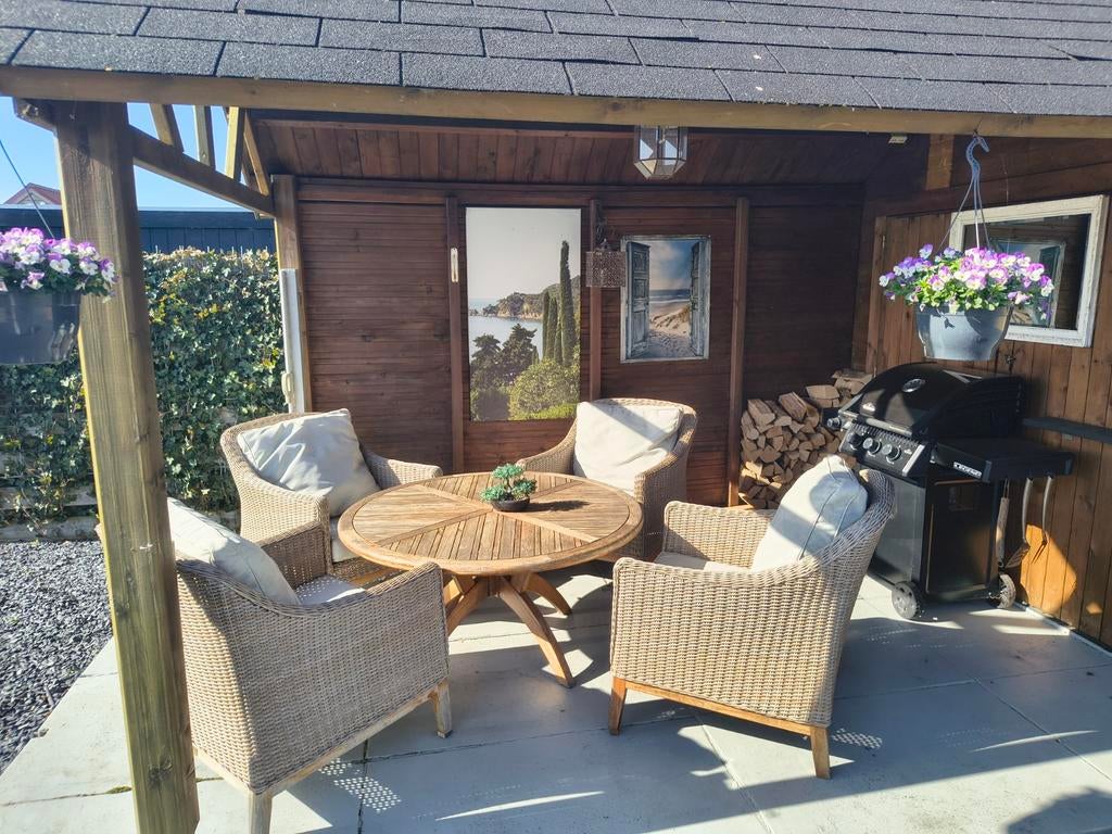 Luxe tuinset: ronde tafel met 4 comfortabele stoelen, Tuin en Terras, Tuinsets en Loungesets, Ophalen