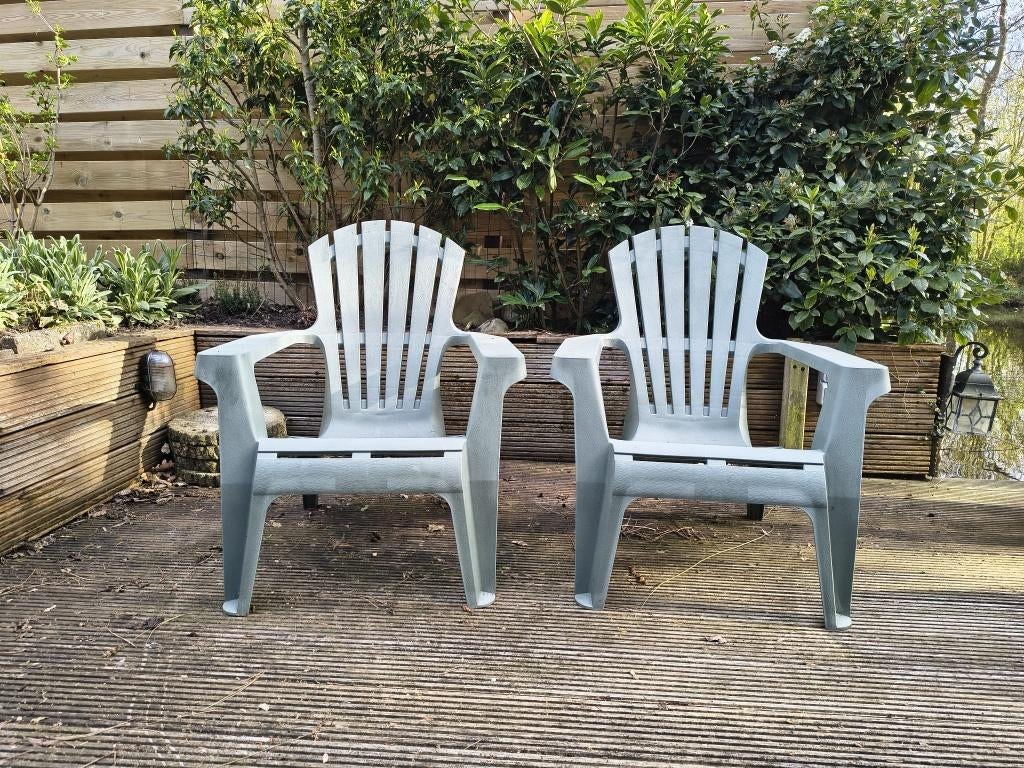 Twee groene kunststof tuinstoelen Intratuin, Tuin en Terras, Ophalen, Gebruikt, Kunststof, Stapelbaar