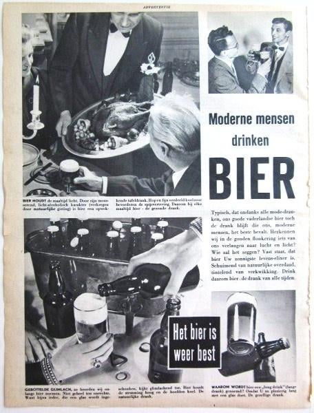 5 vintage advertenties reclames BIER 1953, Verzamelen, Ophalen of Verzenden, Gebruikt, Overige merken