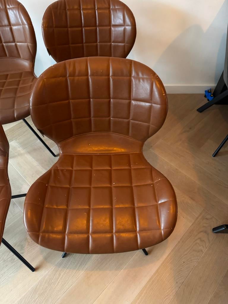 Vier cognac stoelen, Zuiver, gebruikt, Huis en Inrichting, Stoelen, Ophalen, Gebruikt, Bruin, Leer