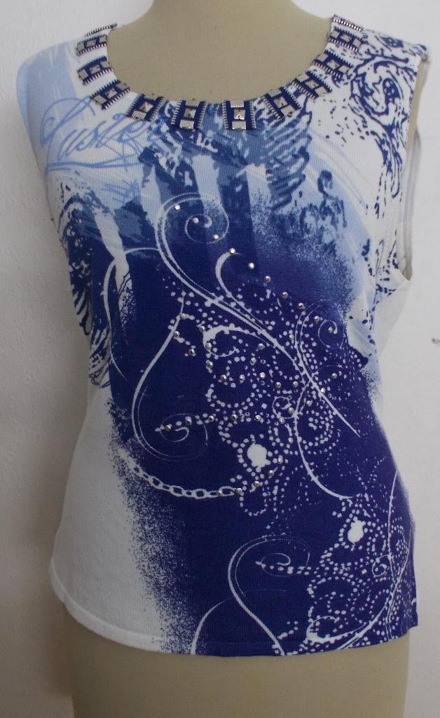 Bewerkte print top/truitje van Franse merk Leo Guy! L/5, Kleding | Dames, Maat 42/44 (L), Zo goed als nieuw, Zonder mouw, Verzenden