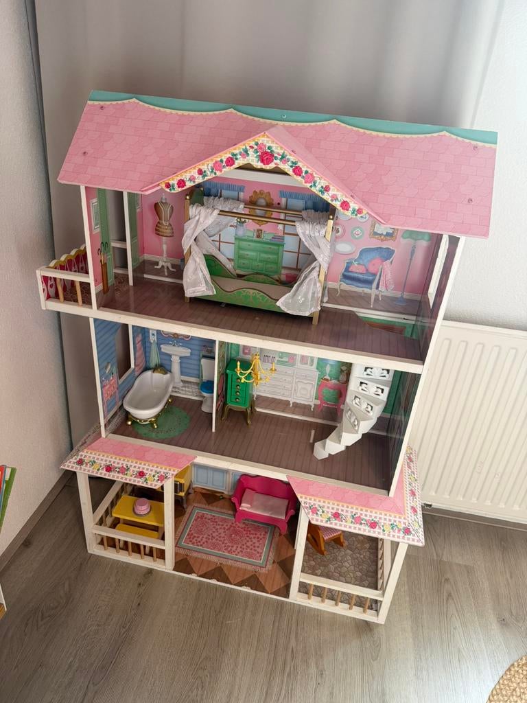KidKraft houten poppenhuis voor barbie incl meubels, Ophalen, Gebruikt, Poppenhuis