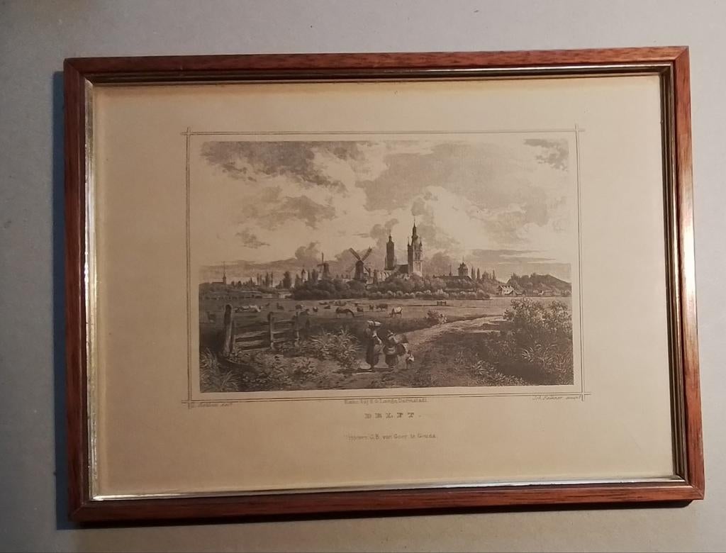 Staalgravure Delft 1858, Antiek en Kunst, Kunst | Etsen en Gravures, Ophalen of Verzenden