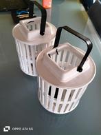 2 Witte windlichten met zwart hengsel voor terras/balkon, Overige materialen, Gebruikt, Ophalen of Verzenden, Minder dan 25 cm