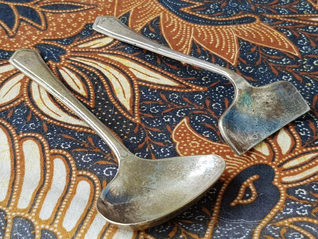 Lepel en schuiver antiek Engels silverplate kinderbestek., Antiek en Kunst, Antiek | Bestek, Ophalen of Verzenden