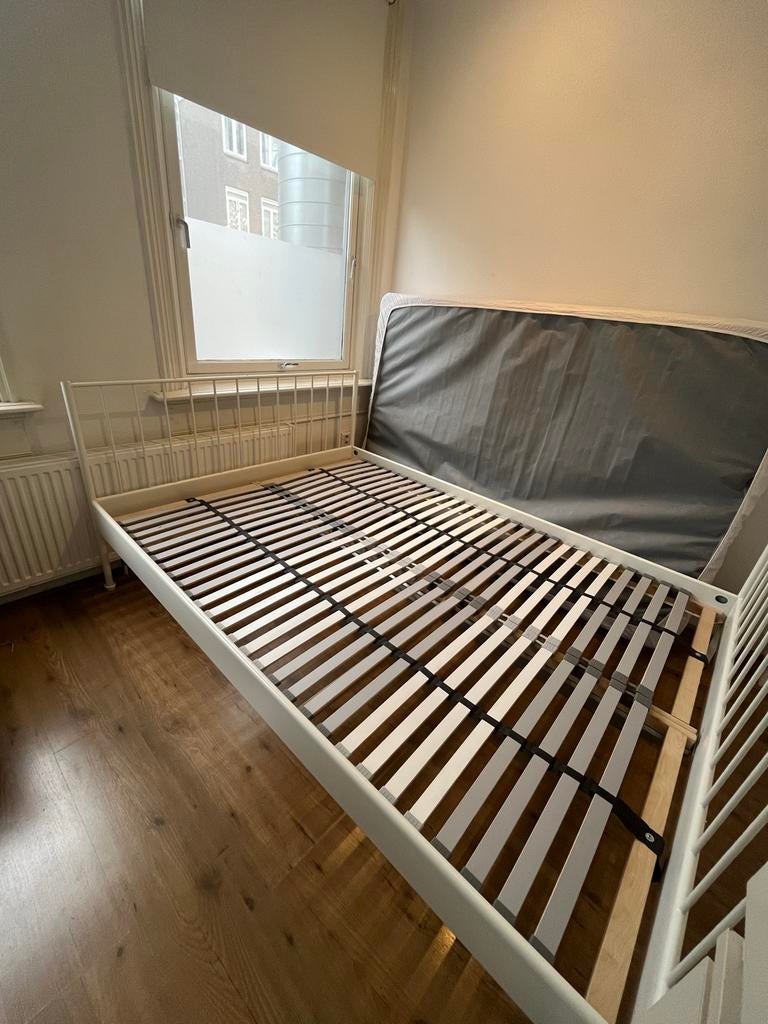 Ikea Leirvik bed 140x200 met lattenbodems, Ophalen, Gebruikt, Wit, Tweepersoons