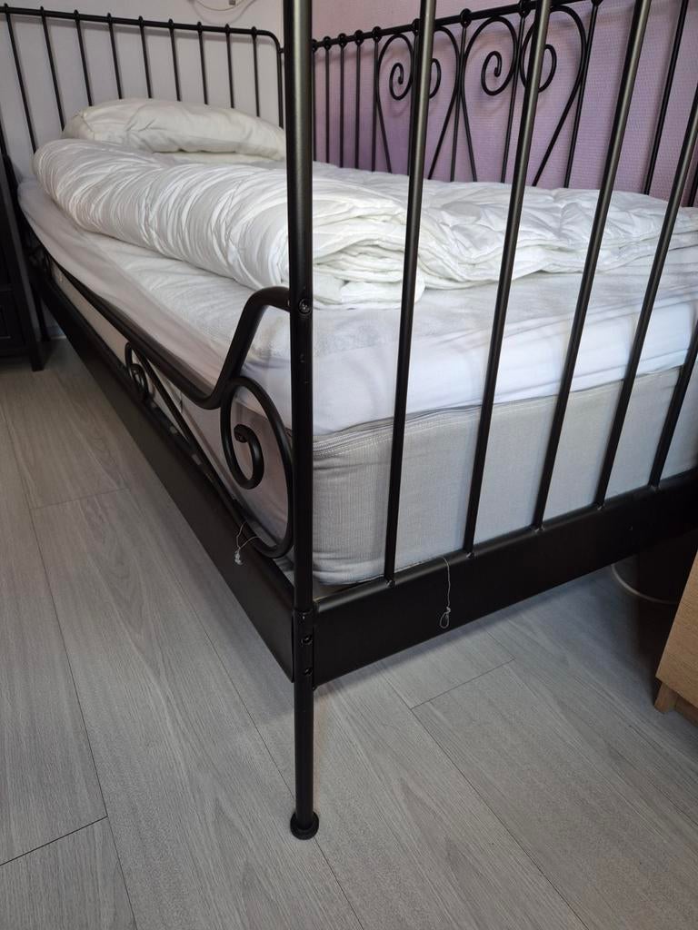 Bed metaal, Ophalen, 90 cm, Eenpersoons, Zwart