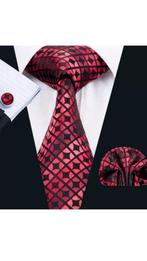 100% zijde Stropdas Pochet Manchetknopen Rood Zwart -NIEUW-, Ophalen of Verzenden, Nieuw, Rood, Met patroon