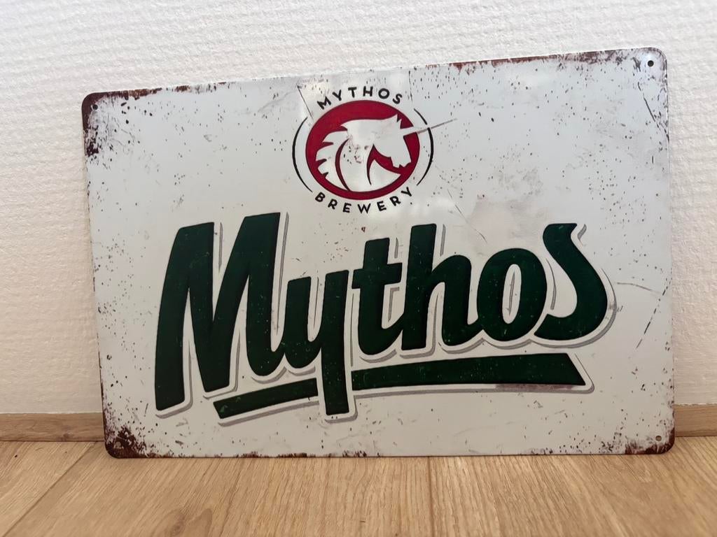 Prachtig vintage reclamebord Mythos (30x20), Ophalen of Verzenden, Zo goed als nieuw, Reclamebord