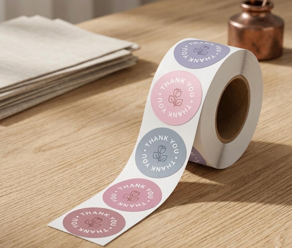 rol met 500 stickers – Thank You met bloemmotief, Hobby en Vrije tijd, Stickers en Plaatjes, Nieuw, Meerdere stickers, Verzenden