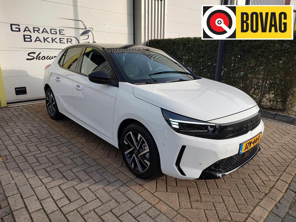 Opel Corsa 1.2 Turbo GS 100PK Navi-Carplay Led Camera Keyles, Stof, Gebruikt, Euro 6, Wit