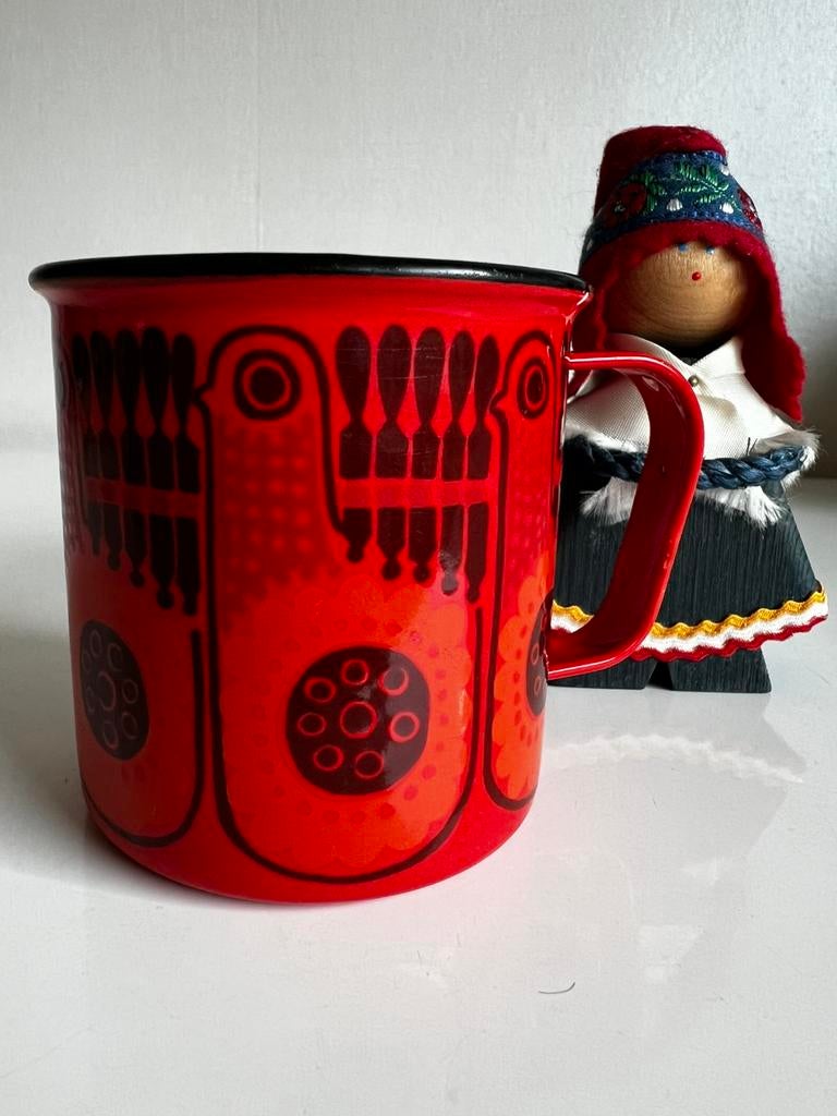 Arabia Finland Finel Emaille Beker ‘Lintu’ Raija Uosikkinen, Antiek en Kunst, Ophalen of Verzenden