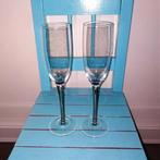 Champagne glazen met zilverkleurig steeltje set van 2 stuks, Huis en Inrichting, Ophalen, Glas of Glazen, Overige stijlen, Glas