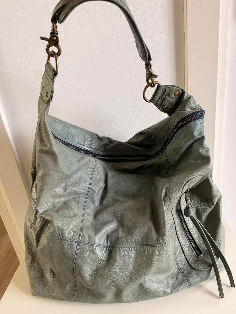 Fab grote blauwe leren shopper, Ophalen of Verzenden, Gebruikt, Blauw, Shopper