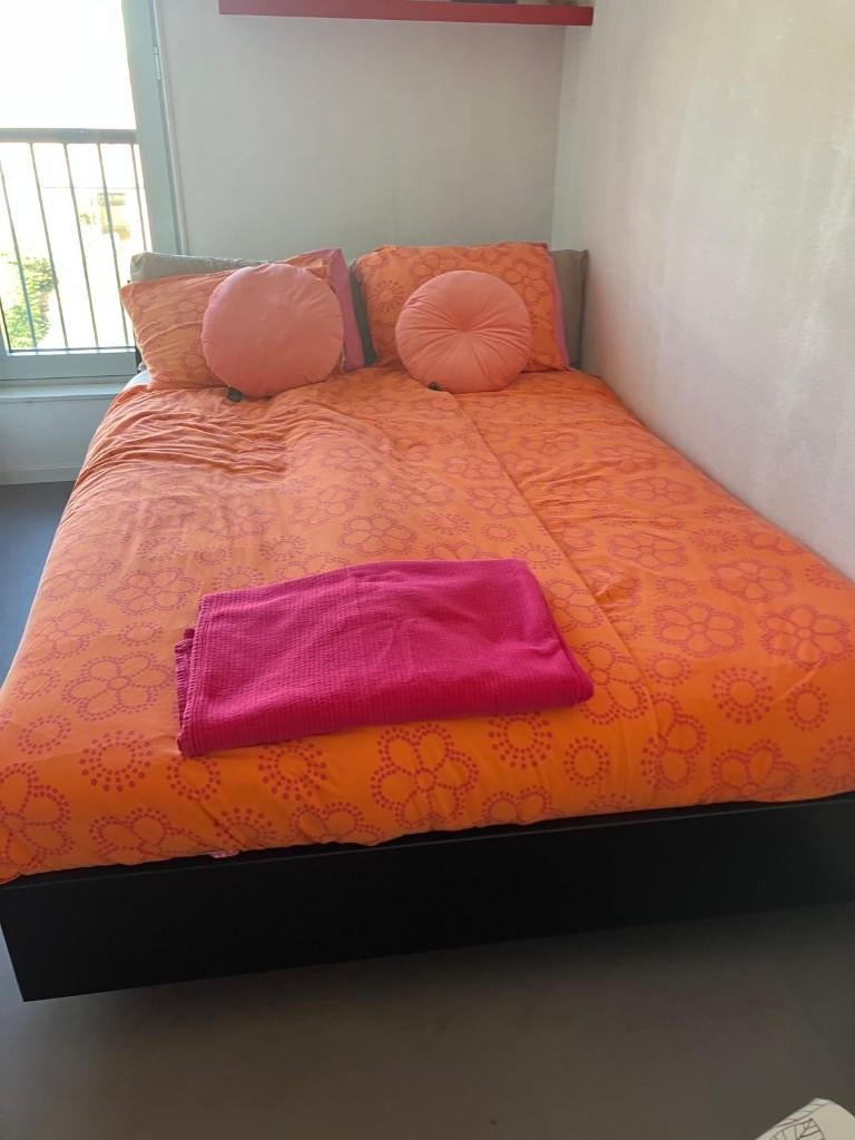 2 persoon bed - compleet, Ophalen, Gebruikt, Bruin, 140 cm