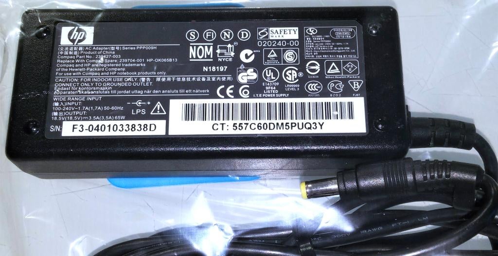 HP Compaq 18.5V 3.5A 65W Adapter 239427-001 4.8x1.7 oplader, Ophalen of Verzenden, Zo goed als nieuw, HP Compaq