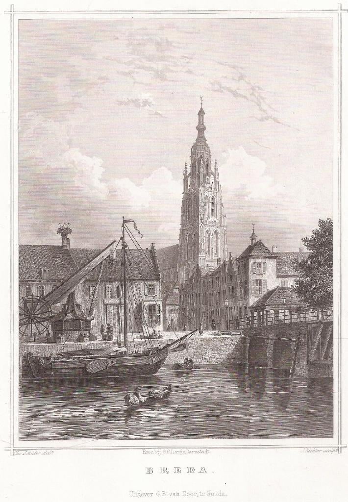 Breda Staalgravure Terwen 1858, 1800 - 1899, Ophalen of Verzenden, Gravure, Origineel