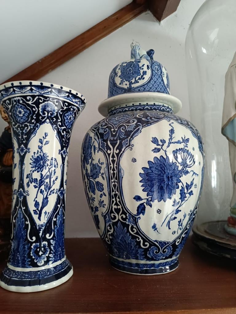 Delfts blauwe vaas en pot van Boch, Antiek en Kunst, Ophalen