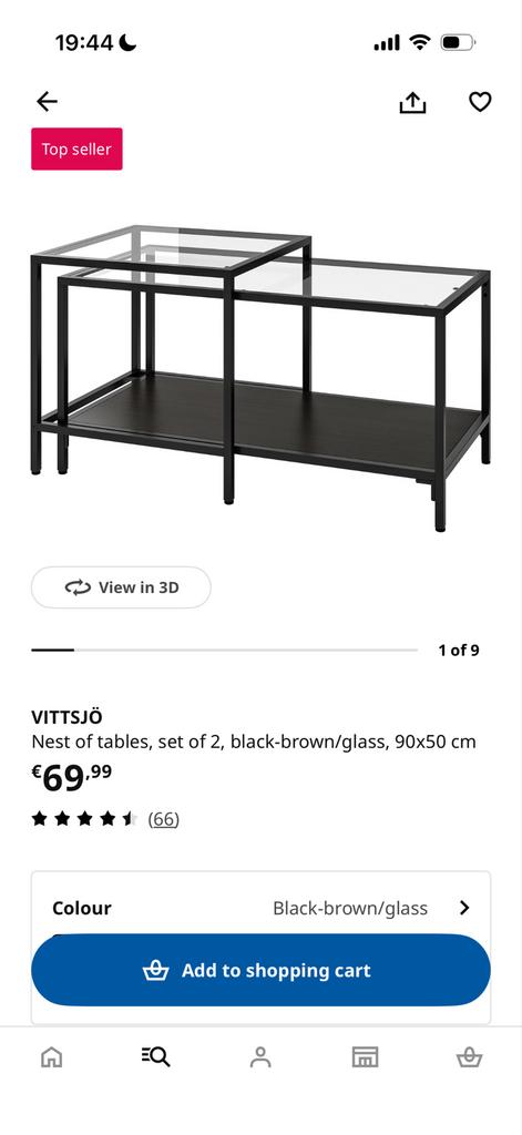 IKEA VITTSJÖ Salontafel set, zwartbruin/glas, Huis en Inrichting, Tafels | Salontafels, Gebruikt, Glas, Minder dan 50 cm, Rechthoekig