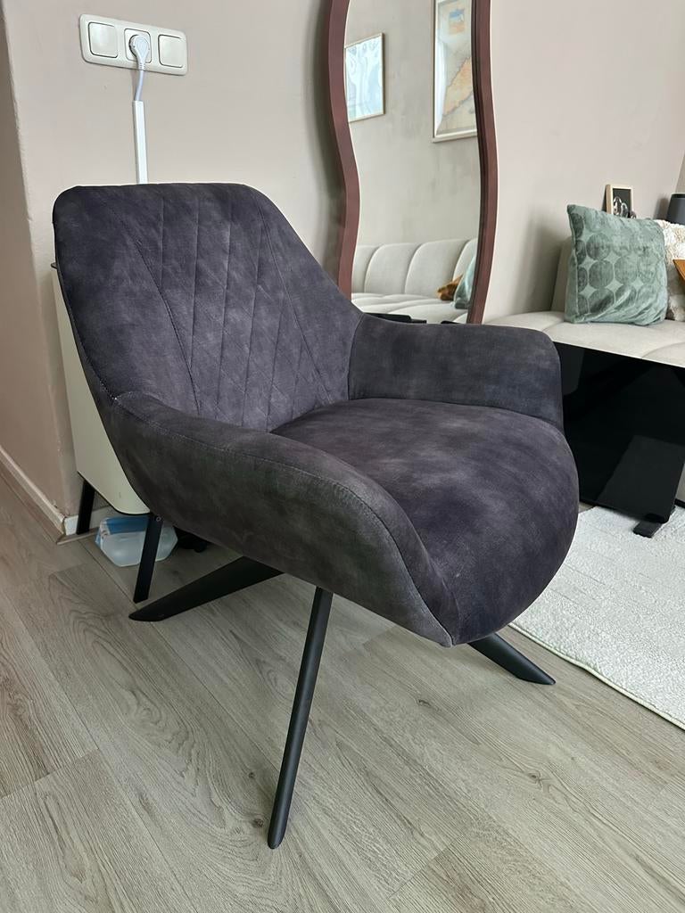 Zwarte fauteuil in velvet stof - Nieuw, Huis en Inrichting, Fauteuils, Ophalen, 75 tot 100 cm, Zo goed als nieuw, Stof