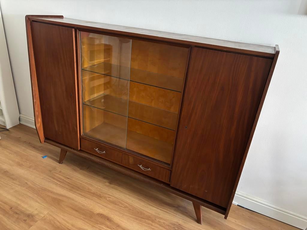 Vintage Dressoir / Vitrinekast - Jaren '60 Design, Huis en Inrichting, Kasten | Vitrinekasten, Ophalen, Gebruikt, 100 tot 150 cm