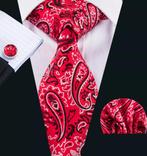 100% zijde Stropdas Pochet Manchetknopen Rood Zilver -NIEUW-, Kleding | Heren, Stropdassen, Ophalen of Verzenden, Nieuw, Rood