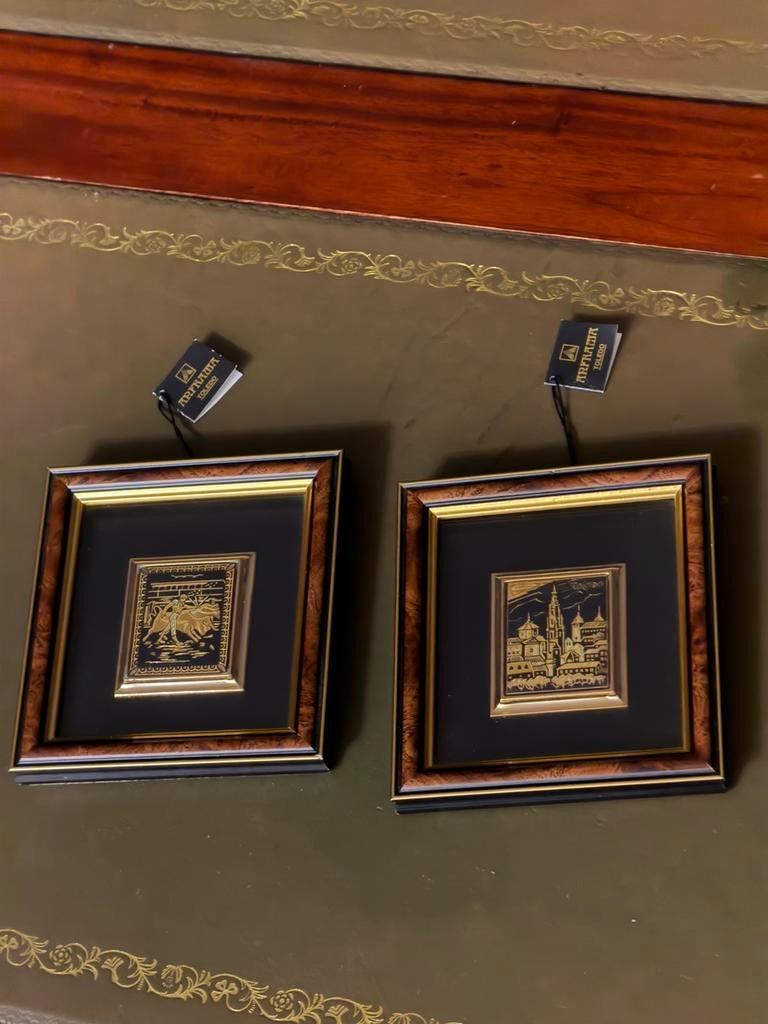 2x vintage Anframa Toledo 24 karaats goud kunstwerk in lijst, Verzenden, Goud