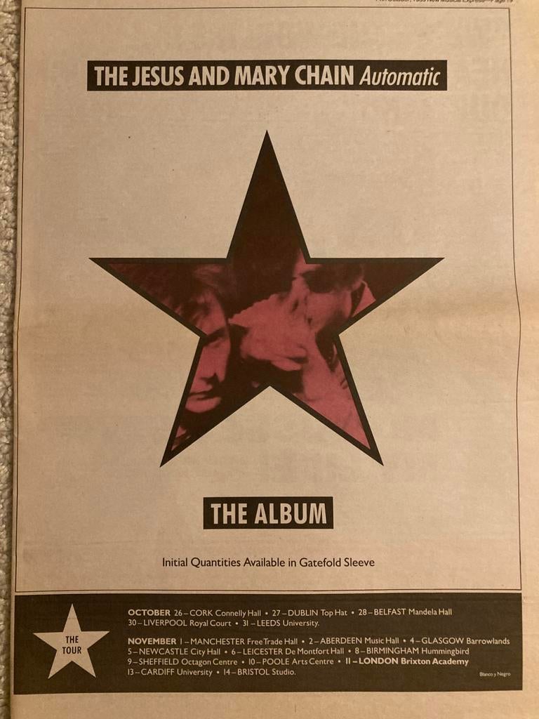 JESUS AND MARY CHAIN Automatic tour A3 advertentie, Ophalen of Verzenden, Zo goed als nieuw