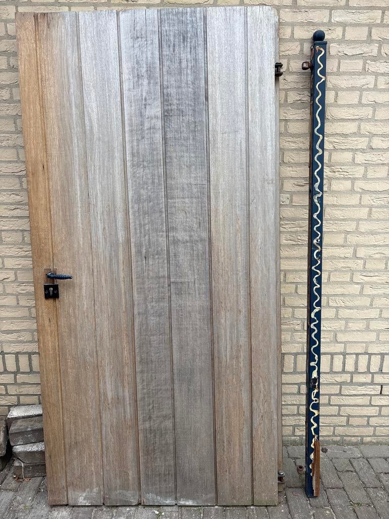 Metalen poort met hout omkleed, Ophalen, Gebruikt, 80 tot 100 cm, Overige typen