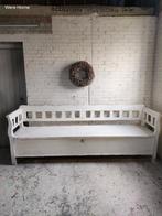 Brocante grote lange klepbank bank houten wit echte oude, Antiek en Kunst, Ophalen of Verzenden