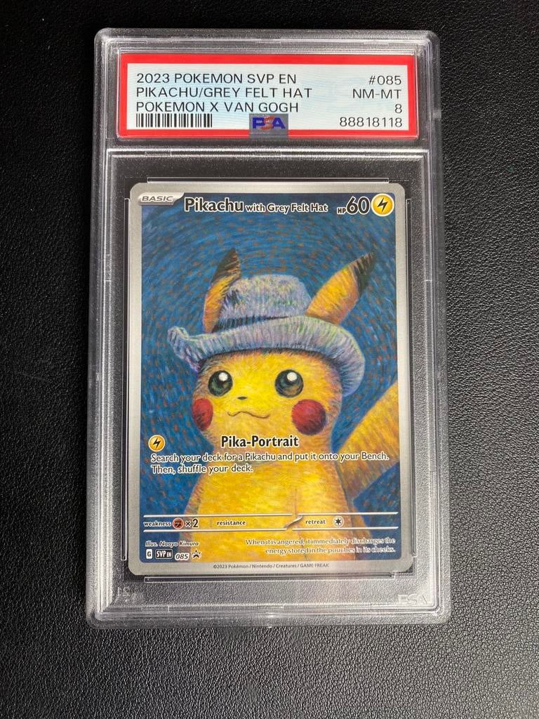 Pikachu With Grey Fet Hat Van Gogh PSA 8, Hobby en Vrije tijd, Verzamelkaartspellen | Pokémon, Ophalen of Verzenden, Zo goed als nieuw