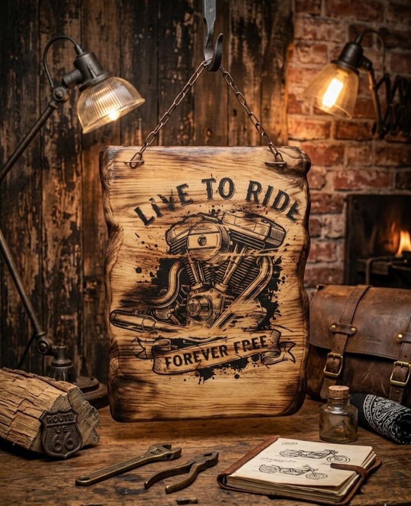 Massief eiken garage/mancave wandbord uniek handgemaakt, Ophalen of Verzenden, Nieuw