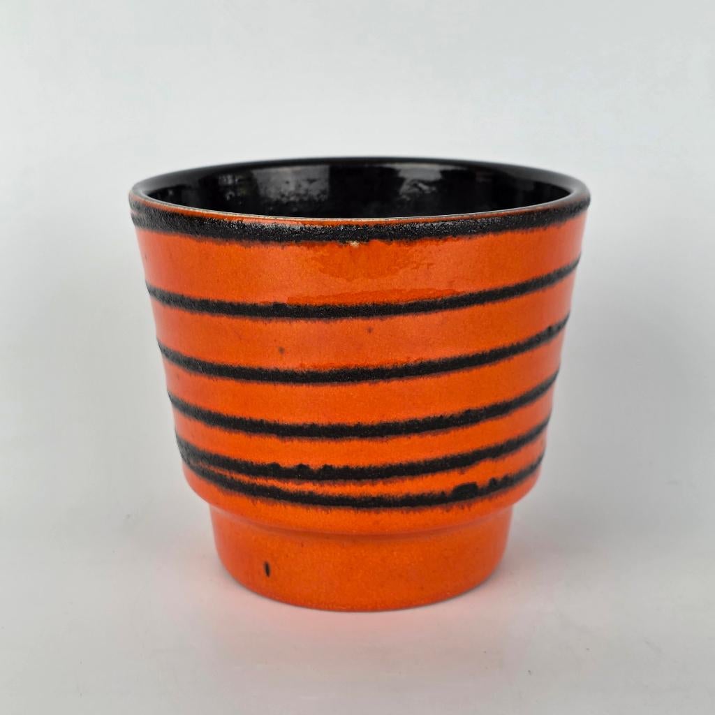 Vintage West-Duitse Fat Lava bloempot. oranje met zwart, Ophalen of Verzenden