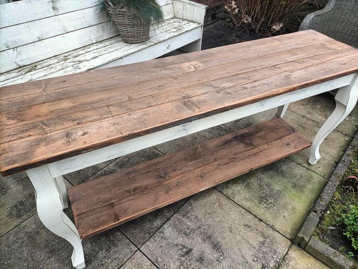 Rustieke sidetable / bijzettafel van hout, Huis en Inrichting, Tafels | Sidetables, Gebruikt, 25 tot 50 cm, 150 tot 200 cm, Rechthoekig