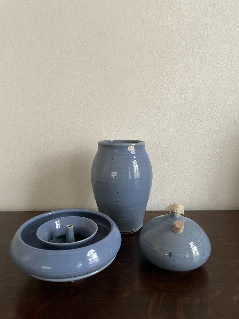Keramiek Joop Frohwein blauw, vaas, olielamp wierrookbrander, Ophalen of Verzenden