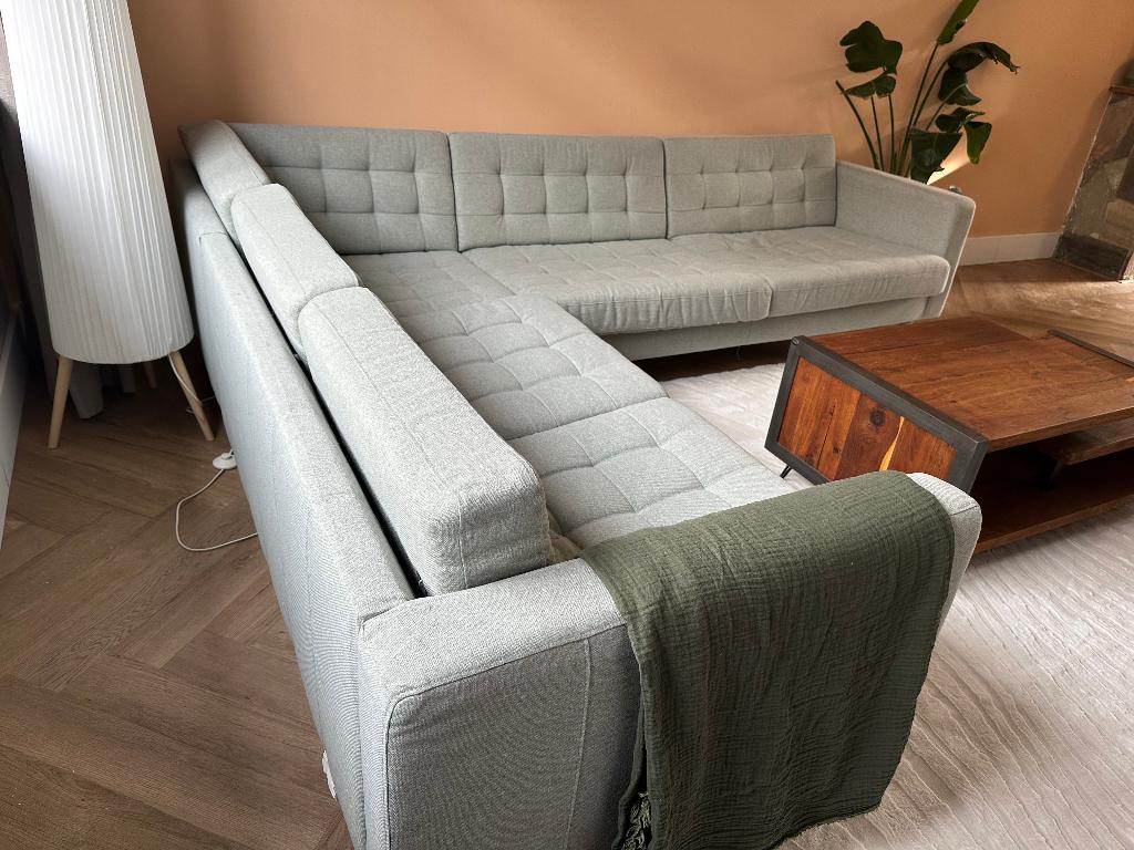 IKEA LANDSKRONA 4-zitsbank met chaise longue - lichtgroen, Ophalen, 250 tot 300 cm, Gebruikt, Stof
