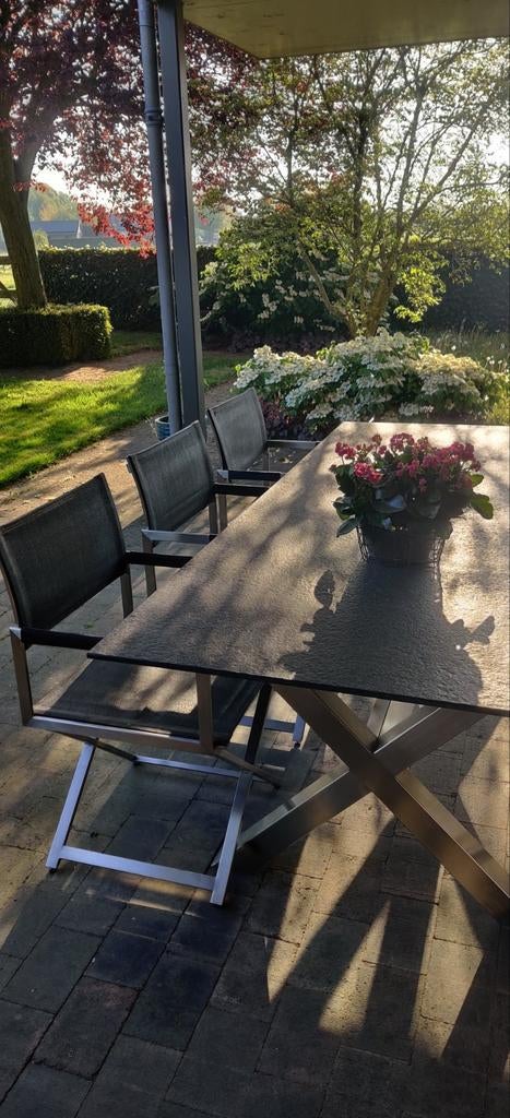 RVS tuinset: Riva tafel (160x80) met 6 Director stoelen, Ophalen of Verzenden, Gebruikt, Rechthoekig, Rvs