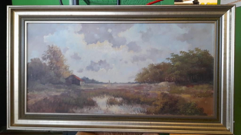 Olieverfschilderij L. Woudstra. Bosgezicht. WD-18, Ophalen of Verzenden