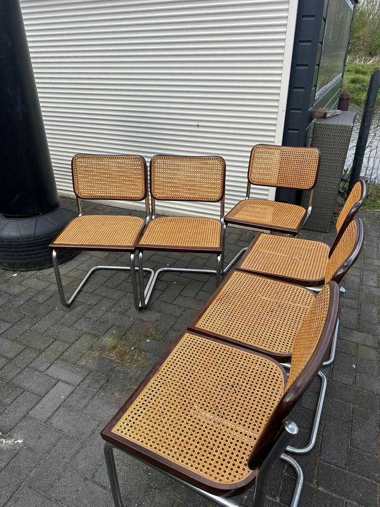 Set van 6 Marcel Breuer Cesca stoelen S 32 - Rotan en Chroom, Ophalen
