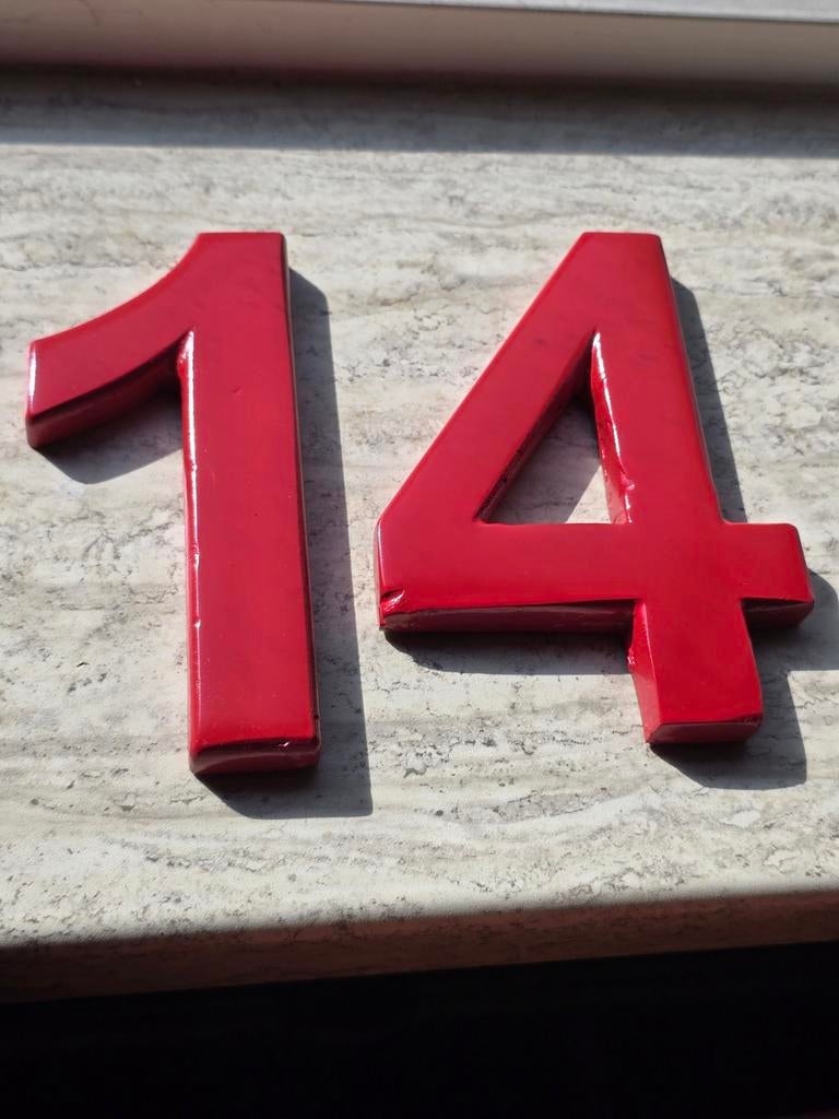 Huisnummer 14 - 41  Rood massief metaal, Ophalen of Verzenden, Gebruikt, Rood