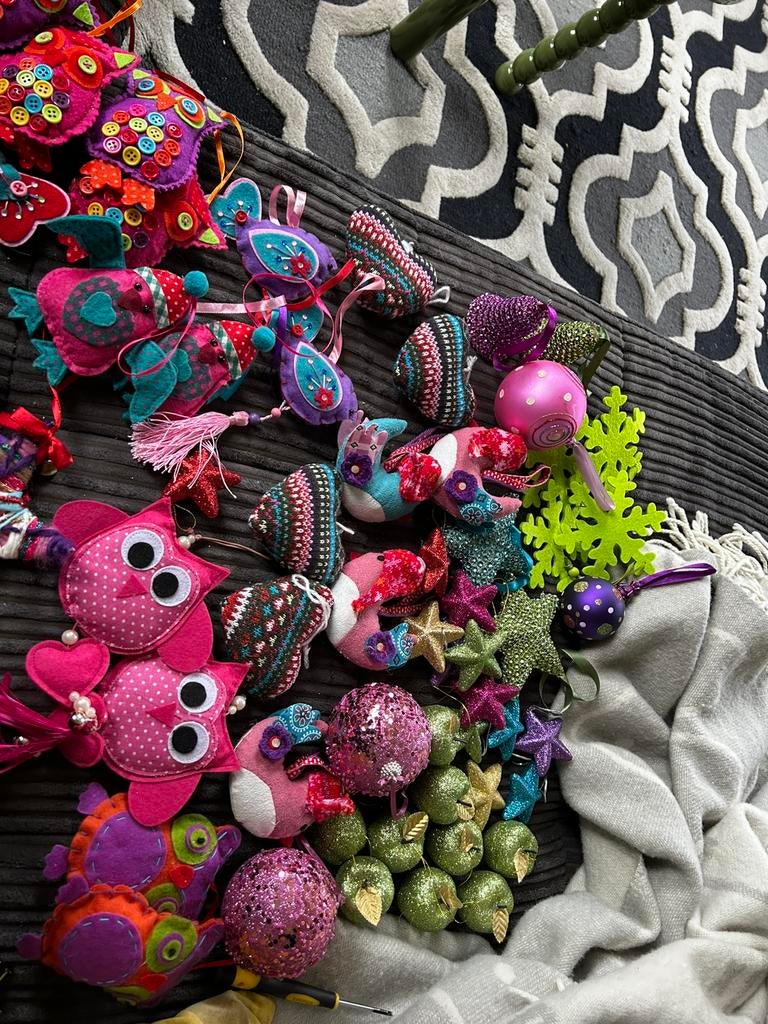 Kerstdecoratie set pakket kerstboom meerkleurig uil vogel, Diversen, Kerst, Ophalen of Verzenden, Zo goed als nieuw