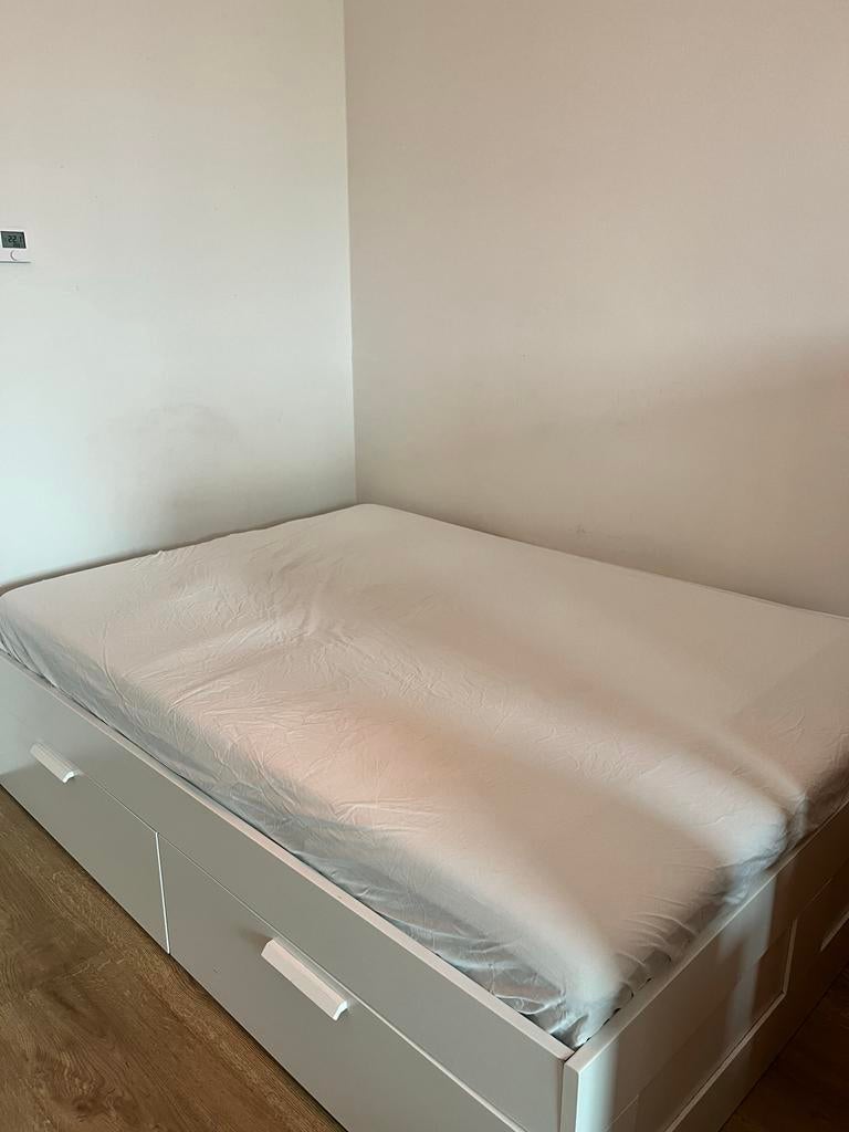 IKEA Brimnes Bed met matras, Ophalen, Gebruikt, Wit, Tweepersoons