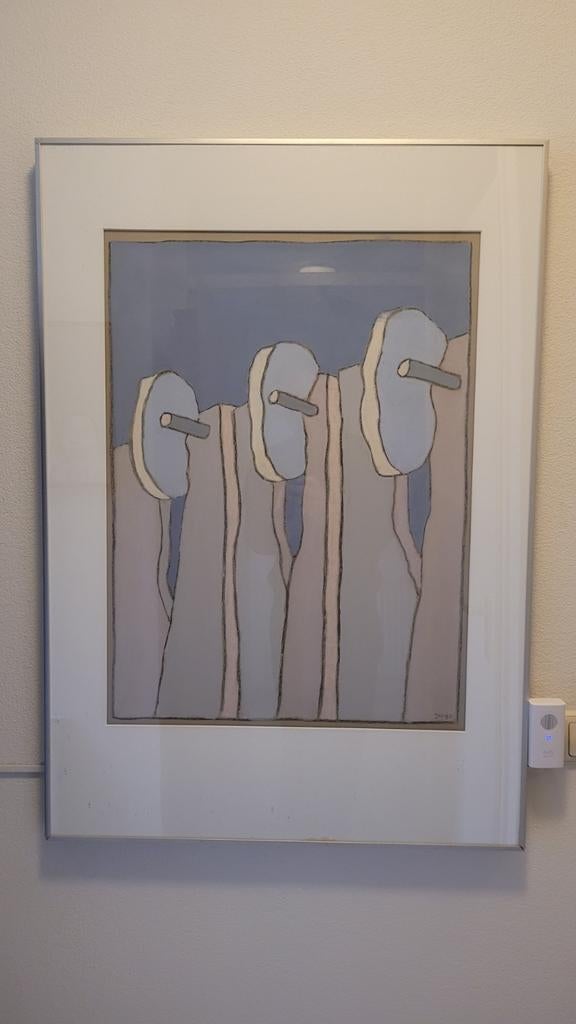 Uniek krijtwerk Jan Menses (1992) - 71x101 cm incl. lijst, Ophalen of Verzenden